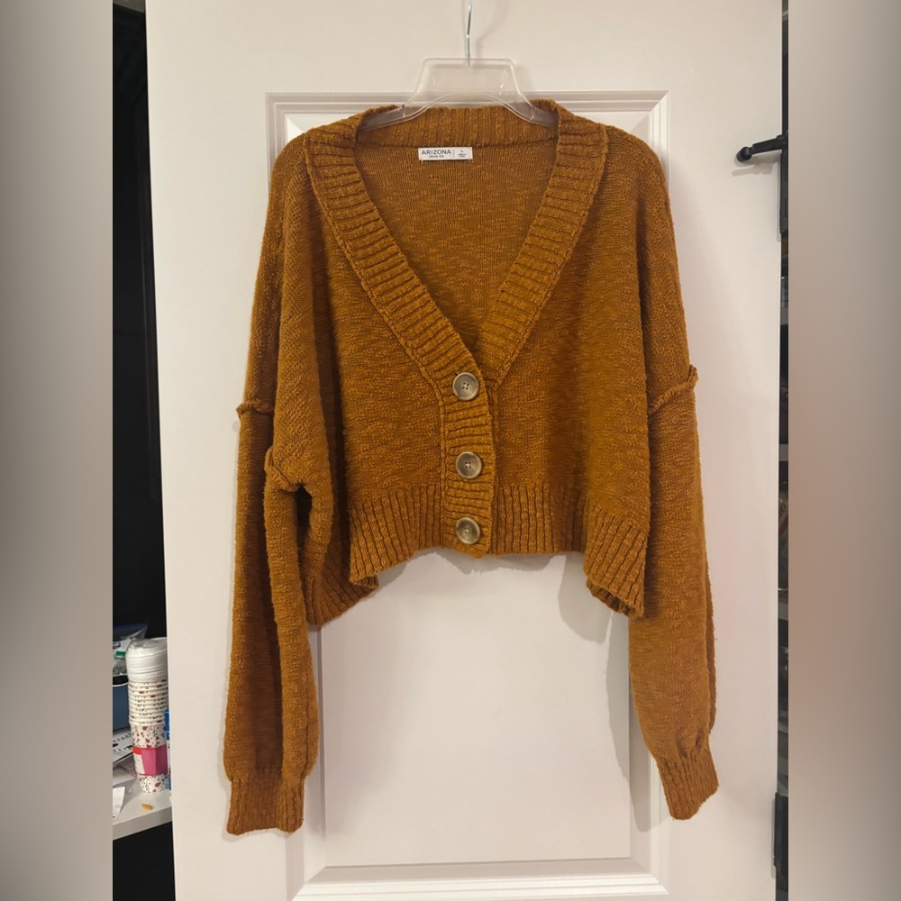 Arizona Jean Co Cropped Knit Sweater | Soft Textured Pullover | Orangish Brown
